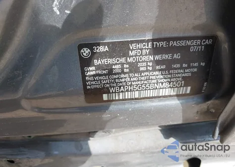 2011 BMW 328I from USA, damaged, VIN WBAPH5G55BNM84501